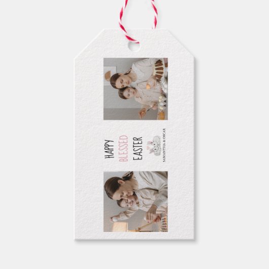 Moderne twee foto | Vrolijk geborsteld Pasen | Bun Cadeaulabel (Voorkant)