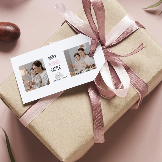 Moderne twee foto | Vrolijk geborsteld Pasen | Bun Cadeaulabel