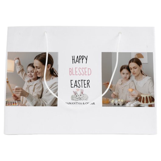 Moderne twee foto | Vrolijk geborsteld Pasen | Bun Groot Cadeauzakje (Voorkant)