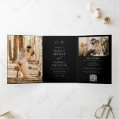 Moderne twee foto zwarte bruiloft drieluik uitnodiging (Binnen)