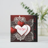 Moderne twee harten met kant en liefde feestdagenkaart (Staand voorkant)