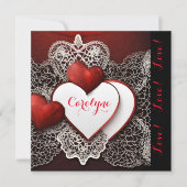 Moderne twee harten met kant en liefde feestdagenkaart (Voorkant)