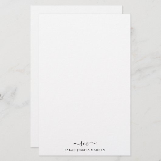 Moderne Twee Monogram Initiaal Meisjesachtig Scrip Briefpapier (Voorkant / Achterkant)
