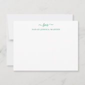 Moderne twee Monogram Meisjesscript Forest Green Notitiekaartje (Voorkant)