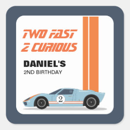 Moderne twee snelle race auto 2e verjaardag vierkante sticker