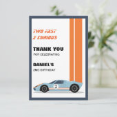Moderne twee snelle race auto jongen 2e verjaardag bedankkaart (Staand voorkant)