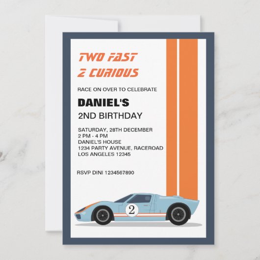Moderne twee snelle race auto jongen 2e verjaardag kaart (Voorkant)
