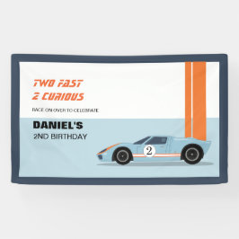 Moderne twee snelle race auto jongen 2e verjaardag spandoek