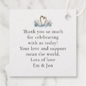 Moderne twee zwanen in liefde bedankt bruiloft bedankjes labels (Achterkant)