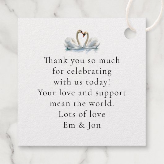 Moderne twee zwanen in liefde bedankt bruiloft bedankjes labels (Achterkant)