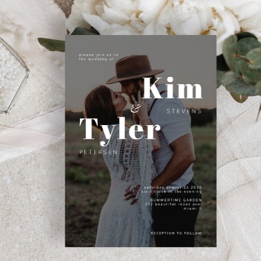 Moderne tweedaagse foto-bruiloft met zwarte en wit kaart