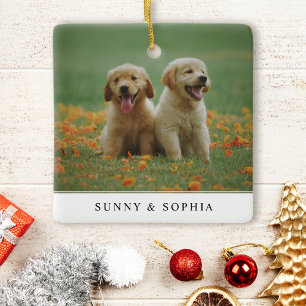 Moderne tweeduppige foto kerstfoto van Pet Dog Keramisch Ornament