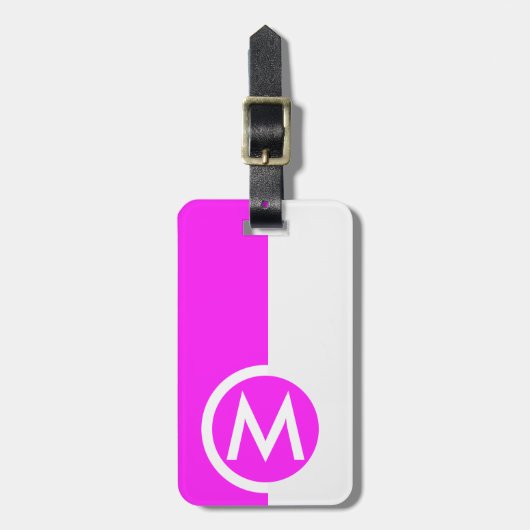 Moderne tweekleurige roze monogram bagagelabel (Voorkant verticaal)