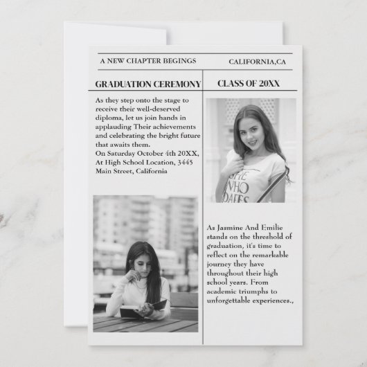 Moderne tweeling Afstuderen Krant Middelbare Schoo Kaart (Achterkant)
