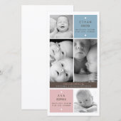 Moderne Tweeling Baby Foto Geboorte Aankondiging (Voorkant / Achterkant)