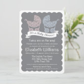 Moderne Tweeling Baby Shower Uitnodiging (Staand voorkant)