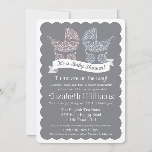 Moderne Tweeling Baby Shower Uitnodiging (Voorkant)