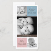 Moderne Tweeling Baby's Foto Geboorte Aankondiging (Voorkant / Achterkant)