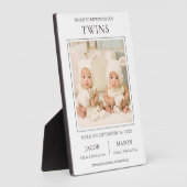 Moderne Tweeling Foto Geboorteaankondiging Fotoplaat (Zijkant)