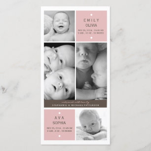 Moderne Tweeling Meisjes Foto Baby Geboorte Aankon Aankondiging