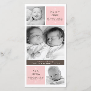 Moderne Tweeling Meisjes Foto Baby Geboorte Aankon Aankondiging