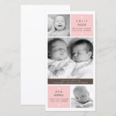 Moderne Tweeling Meisjes Foto Baby Geboorte Aankon Aankondiging (Voorkant / Achterkant)