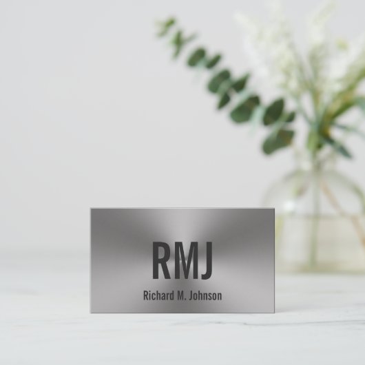 Moderne tweeszijdige geborstelde metalen blik mono visitekaartje (Staand voorkant)