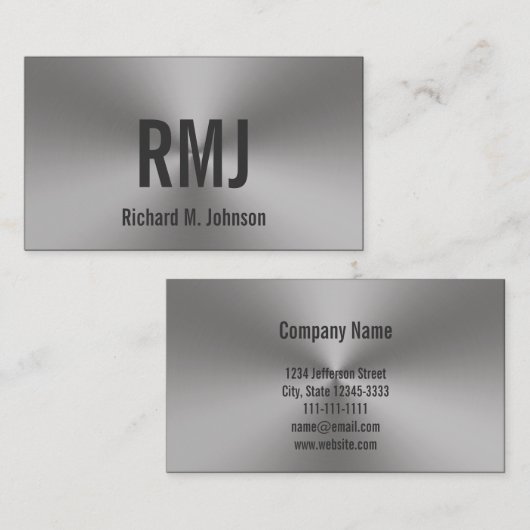 Moderne tweeszijdige geborstelde metalen blik mono visitekaartje (Voorkant / Achterkant)