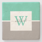 Moderne tweetone monogram mint Green Taupe Stenen Onderzetter (Voorkant)