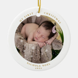 Moderne tweezijdige mijn eerste kerstfoto keramisch ornament