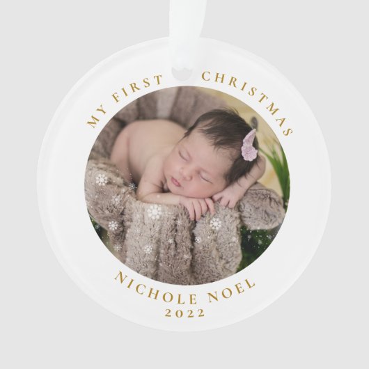 Moderne tweezijdige mijn eerste kerstfoto ornament (voorkant)