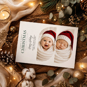 Moderne Twin Arch Baby Eerste Kerst Foto Feestdagenkaart