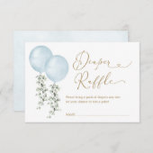 Moderne Twin Blue Balloons Eucalyptus Luier Raffle Informatiekaartje (Voorkant / Achterkant)