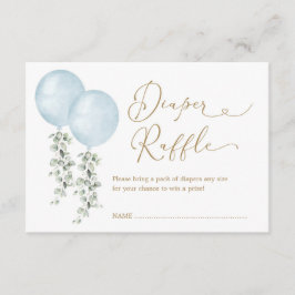 Moderne Twin Blue Balloons Eucalyptus Luier Raffle Informatiekaartje