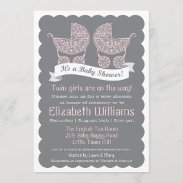 Moderne Twin Meisjes Baby Shower Uitnodiging