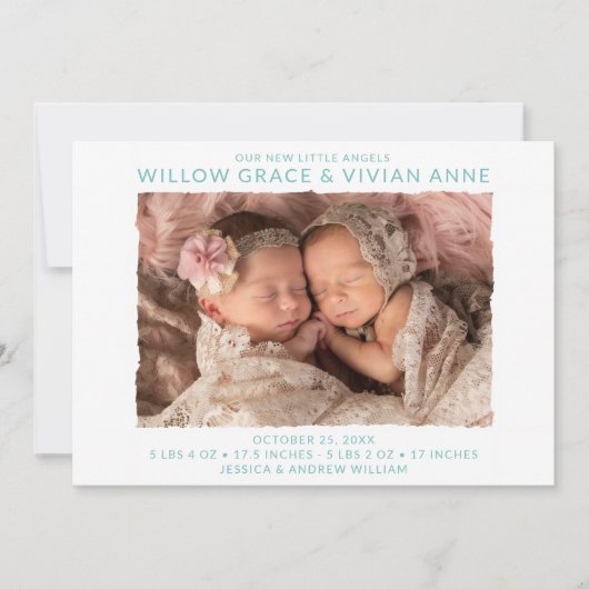 Moderne Twin Photo Aankondiging van de Geboorte (Voorkant)