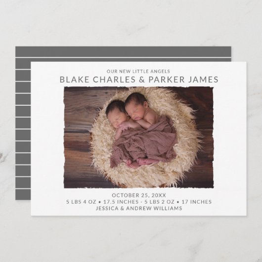 Moderne Twin Photo Aankondiging van de Geboorte (Voorkant / Achterkant)