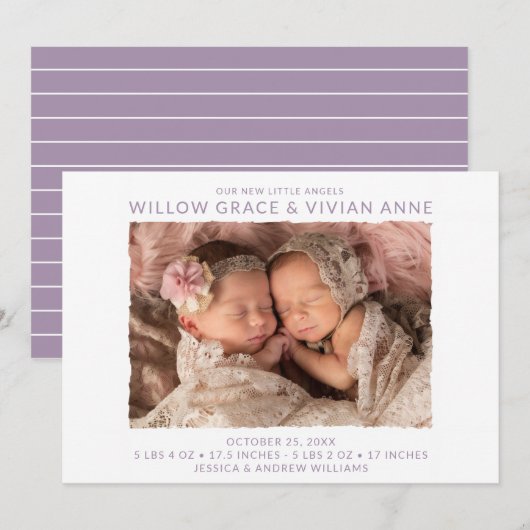 Moderne Twin Photo Aankondiging van de Geboorte (Voorkant / Achterkant)