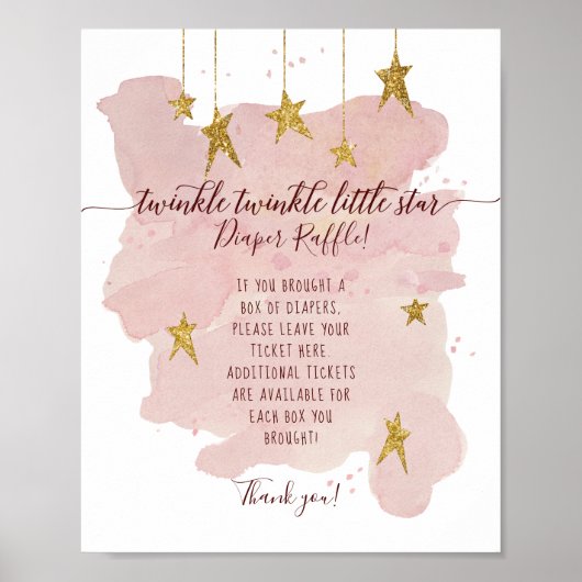 Moderne Twinkle Little Star Roze Luierloterij Bord Poster (Voorkant)