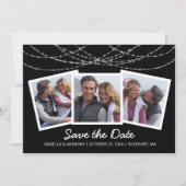 Moderne Twinkle-snoerlicht Zwart 3-foto Save The Date (Voorkant)