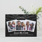 Moderne Twinkle-snoerlicht Zwart 3-foto Save The Date (Staand voorkant)