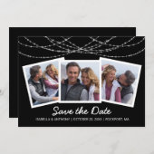 Moderne Twinkle-snoerlicht Zwart 3-foto Save The Date (Voorkant / Achterkant)