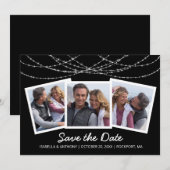 Moderne Twinkle String Light Zwart 3-Foto Save The Date (Voorkant / Achterkant)