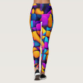 Moderne Twitch 3D Geel Violet isometrisch patroon Leggings (Achterkant)