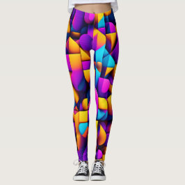 Moderne Twitch 3D Geel Violet isometrisch patroon Leggings