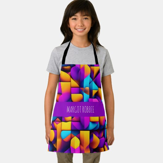 Moderne Twitch 3D Geel Violet isometrisch patroon Schort (Insitu)