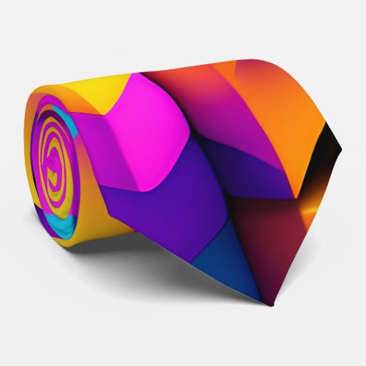 Moderne Twitch 3D Geel Violet isometrisch patroon Stropdas (Opgerold)