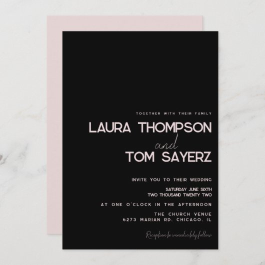 Moderne Type Simple Hand Script Weddenroze zwart Kaart (Voorkant / Achterkant)