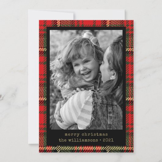 Moderne Typemachine Rood en Goud Geplakt Foto Feestdagenkaart (Voorkant)