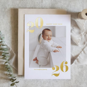 Moderne Typografie 2025 Gelukkig Nieuwjaar Goud Folie Feestdagenkaart